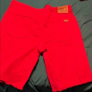 LRG Men’s Red Denim Cutoff Shorts